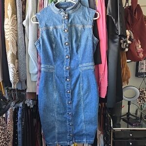 Vintage Guess Blue Denim Pencil Skirt Stretchy Dress